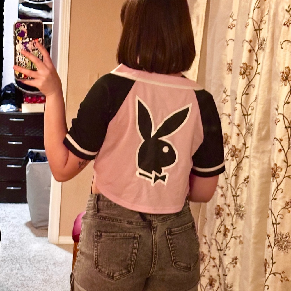 Spencer's Gifts Pink and Black PlayBoy Crop Top